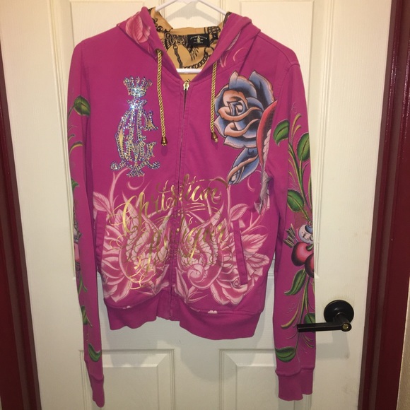 Christian Audigier Sweaters - Pink graphic hoodie